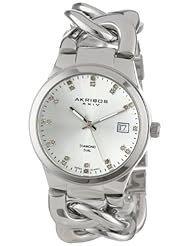 Akribos XXIV Womens AK608SS Impeccable Diamond Swiss Quartz Twist Chain Bracelet Watch