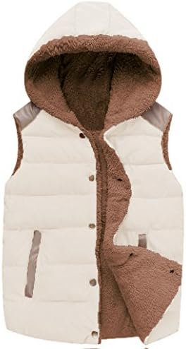 W&amp;C Girls Winter Outwear Vest Thicken Slim Sport Casual Hooded Waistcoat (Sub Image Tag L, Beige)