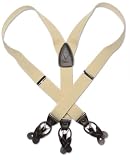 Solid Cream / Dark Brown Leather Suspenders. Elastic Y-Back. Button  Clip-On Convertible Men's