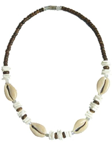 Native Treasure Cowrie Puka Shell Chip Brown Coco Beads Beach Cowry Choker - 18" Inch
