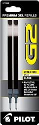 Pilot G2 Gel Ink Refill, 2-Pack for Rolling Ball Pens, Extra Fine Point, Black Ink (77232)