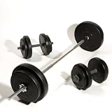 Black 50kg Vinyl Weight Barbell & Dumbbell set with 5ft Bar & Dumbbells and Vinyl Weights
