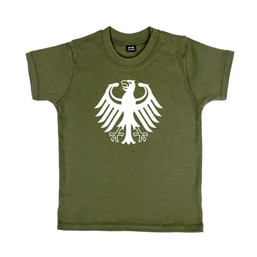 Baby – Kleinkinder T-Shirt – Bundesadler gross – Textil khaki / Motiv weiss Gr. 12-18 Monate