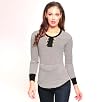 Contrast Trimmed Stripe Top with Gold Buttons