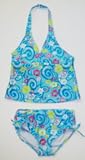 Girls Turq/Flowerswirl Two-Piece Tankini Swimsuit by In Gear. Sizes 4/5 to 14/16.