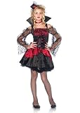 3 PC. Victorian Vampire, includes off the shoulder dress with lace accents and stand up collar, removable oversized bow detail, and cross choker.