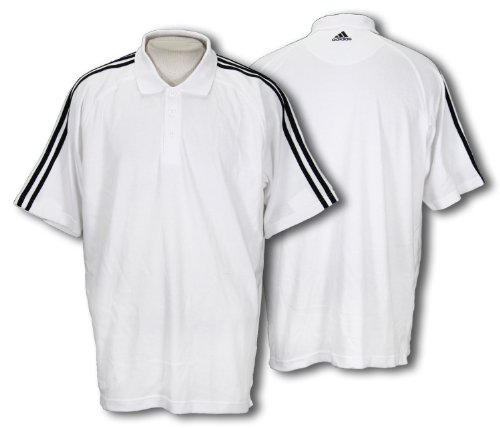 Adidas Athletic Men's 3-stripe Cotton Polo Shirt (Medium, White w/gray stripes)