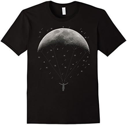 Men's Funny Parachute moon,Paragliding T Shirt,Sky Diver with star 3XL Black