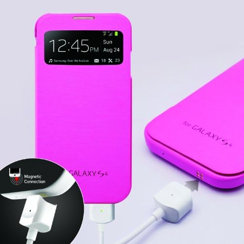 MagNector Baby Pink S-View Protective Flip Cover Hard Case w/ Pogo Magnetic Charge & Sync Data Cable Combo for Samsung Galaxy S4