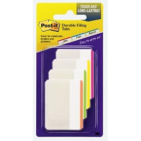 Post-it Durable Filing Tabs, 2 Inches, Ideal For Binders And File Folders, Assorted Bright Colors, 24 per Pack (686F-1BB)