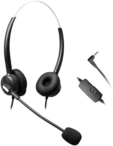 Wantech Wired 2.5mm Headset with Noise Canceling Mic and Volume Mute Control for Polycom Cisco Linksys SPA Grandstream Panasonic Gigaset &amp; Zultys IP Telephone and Cordless Dect Phones(H120B001J25)