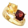 14K Yellow Gold Antique Square Cushion Cut Mozambique Garnet and Citrine Ring