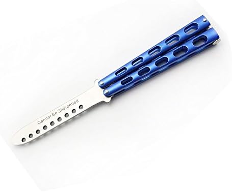 Gootrades Practice Balisong Metal Butterfly Steel Trainer Dull Knife,Blue
