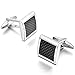 MOWOM Silver Tone Black 2PCS Rhodium Plated Carbon Fiber Cufflinks Square Shirt Wedding Business