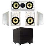 Acoustic Audio 5.1 Channel 8" (HD800) HD In-Wall /Ceiling Speaker System w/15" Powered Sub