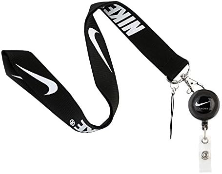 Nike Lanyard with Retractable Reel MP3 ID Split Ring Keys Keychain and badge holders Black &amp; White
