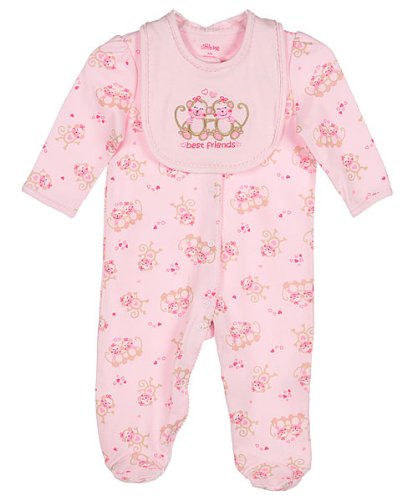 Little Me Best Friends Footie with Bib, Pink, 3 Month