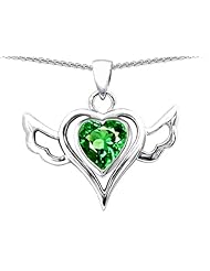 Original Star K (tm) Wings Of Love Pendant with Heart 7mm Simulated Emerald in 925 Sterling Silver