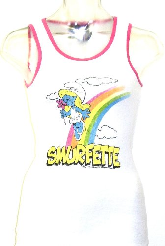 Smurfs Smurfette Rainbow Womens Vintage White Tank Top T-shirt