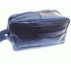 Mens Black Leather Shaving Kit Bag Lambskin 999