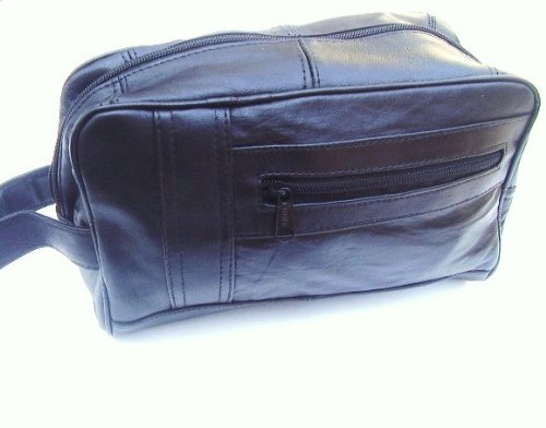 Mens Black Leather Shaving Kit Bag Lambskin 999