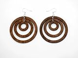 Brown Triple Hoop Circles Wooden Earrings