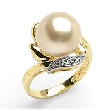 South Sea Golden Pearl Ring with Diamond in 14K Yellow Gold