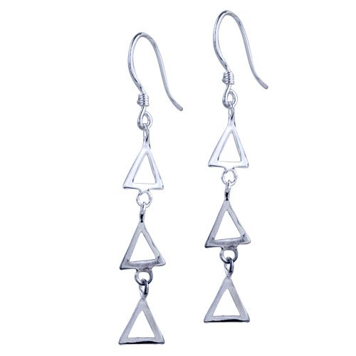 925 Sterling Silver Linked Triangle Dangle Earrings