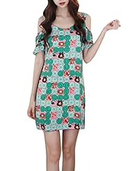 Scoop Neck Flared-Skirt Cutout Short Sleeves Chiffon Floral Print  Dress