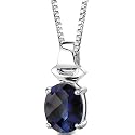 Exquisite Glamour: Sterling Silver Oval Shape Checkerboard Cut Blue Sapphire Pendant with 18 inch Silver Necklace and Free Shipping