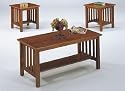 3pc Mission Oak Finish Wood Coffee Table & 2 End Occasional Tables Set