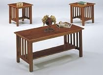 3pc Mission Oak Finish Wood Coffee Table & 2 End Occasional Tables Set
