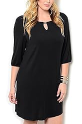 Plus Size Polyester/Rayon/Spandex Flowy Keyhole Jeweled  Dress