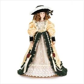 Porcelain Doll in Velvet and Ivory Dress - Style 37100