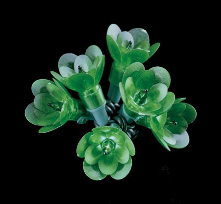 Set of 35 Green Double Petal Flower Reflector Christmas Lights Green Wire Set of 35 Green Double Petal Flower Reflector Christmas Lights Green Wire