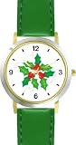 Christmas Mistletoe Christmas Theme - WATCHBUDDY&reg; DELUXE TWO-TONE THEME WATCH - Arabic Numbers - Green Leather Strap-Women's Size-Small