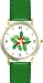 Christmas Mistletoe Christmas Theme - WATCHBUDDY&reg; DELUXE TWO-TONE THEME WATCH - Arabic Numbers - Green Leather Strap-Women's Size-Small