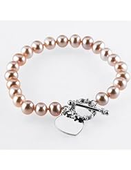 Sterling Silver Pink Freshwater Pearl Heart Toggle Bracelet - 7.5 Inches