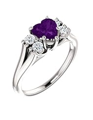 Platinum 6.00x6.00mm Heart Cut Amethyst and Diamond Ring -- LIFETIME WARRANTY