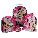 DMINN001059 Childrens Disney Minnie Mouse 4 Piece Wheeled Trolley Bag, Backpack, Swimbag and Purse Luggage Travel Set