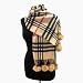 Burberry Inspired Cashmere and Wool Plaid Shawl with Rabbit Fur Balls