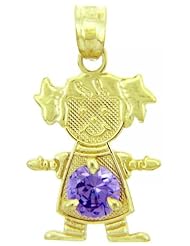 Baby Girl CZ Purple Amethyst 10K Yellow gold Charm