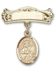 Gold Filled Baby Badge with Sts. Cosmas & Damian Charm and Arched Polished Badge Pin