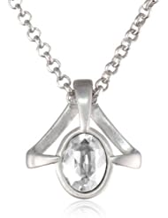 Sam Edelman Pronged Oval Stone Brushed Rhodium Colored Pendant Necklace, 16"