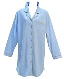 RocketWear Women's Serenity Blue/White Stripes Long Sleeve Cotton Button Front Nightshirt/Robe