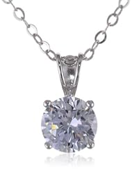 Sterling Silver Simulated Diamond Round 8mm Necklace, 18"+2" Extender