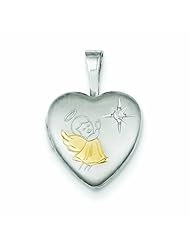 Genuine .925 Sterling Silver Gold-Plated & Diamond Angel 12mm Heart Locket 1.3 Grams. 100% Satisfaction Guaranteed.