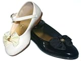 Girls Patent Bow Detail Ivory or Black Mary Jane Dress Shoes