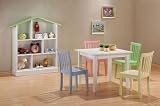5pc Wood Children White Table w/Multi Color Chairs Desk Set