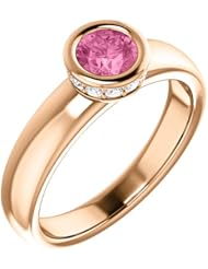 18K Rose Gold 5.00mm Round Cut Pink Sapphire and Diamond Ring -- LIFETIME WARRANTY